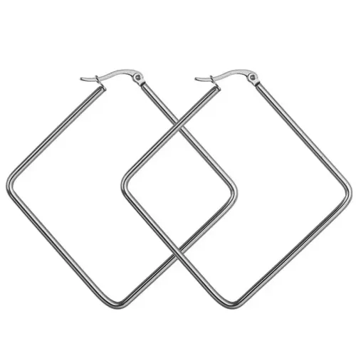 ETM750 Large Diamond-Shaped Stainless Steel Earrings for Women Chic Fashion Accessory