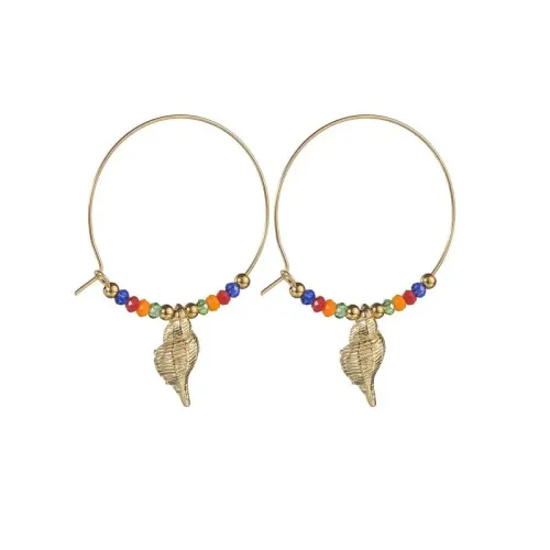 ETM542 14K Gold Stainless Steel Colorful Bead Seashell Tassel Earrings