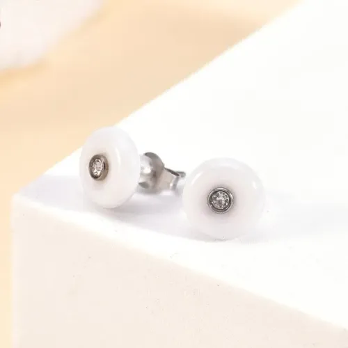 ETM515 Chic Ceramic Stud Earrings Stainless Steel Ear Accessories for Women