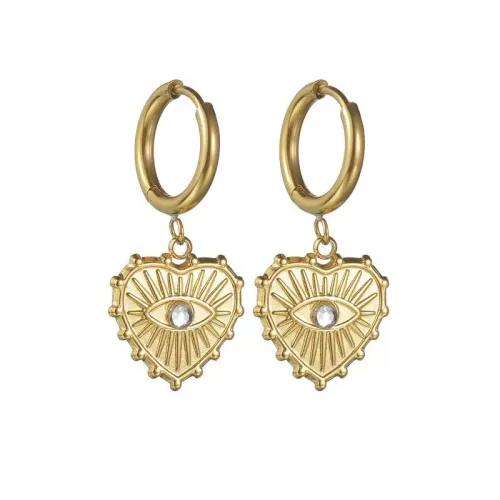 ETM657 Heart Eye Pendant Earrings Stainless Steel Studs for Trendy Fashion