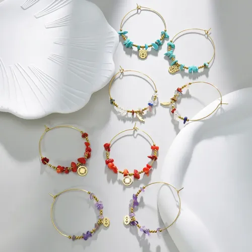 ETM562 14K Gold Sun Eye Hollow Circle Stud Earrings flower Women Stainless Steel Jewelry