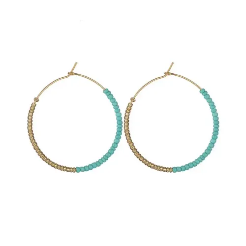 ETM714 Bohemian 14K Gold Handmade Beaded Earrings Women's OL Round Ear Jewelry