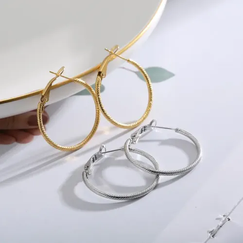 ETM312 Elegant Titanium Steel Textured Hoop Earrings for Women Simple Chic Circle Earwear