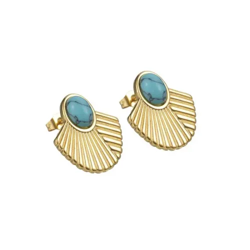 ETM644 18K Gold Plated Stainless Steel Turquoise Fan Earrings Luxurious Green Stone Jewelry for Women