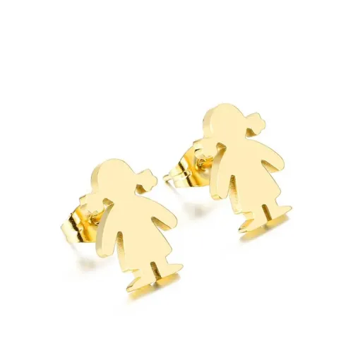 ETM236 Cute Cartoon Girl Stud Earrings in Titanium Steel Adorable Jewelry for All Ages