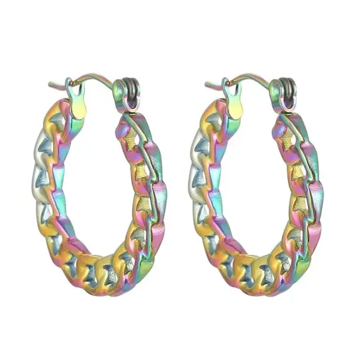 ETM258 Simple Stainless Steel Chain Hollow Earrings for Women Chic Clasp Design