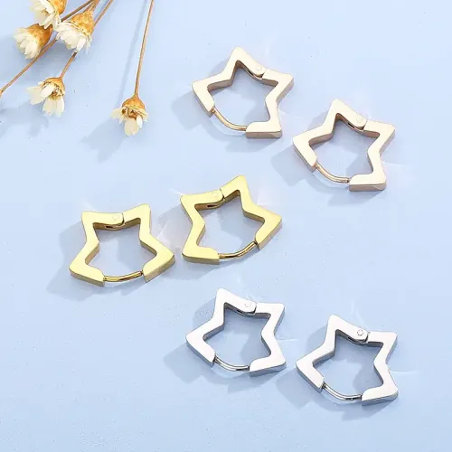 ETM379 Hollow Geometric Pentagon Star Stud Earrings Titanium Steel Unisex Ear Jewelry