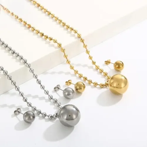 ETM466 Golden Bead Necklace Earrings Set 'Wish Granted' Jewelry Combo