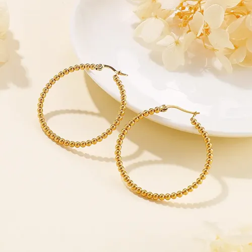 ETM286 Wide-Band Hoop Earrings with Beads in Stainless Steel for Women Fashion Accessories