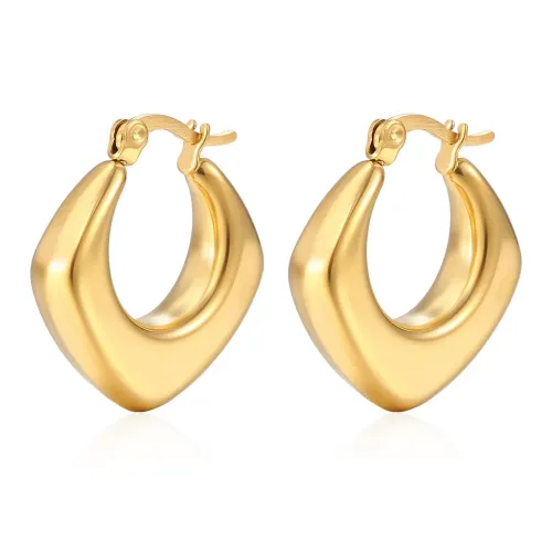 ETM492 18K Gold Plated Titanium Stainless Steel Oil Pressure Hoop Earrings for Women