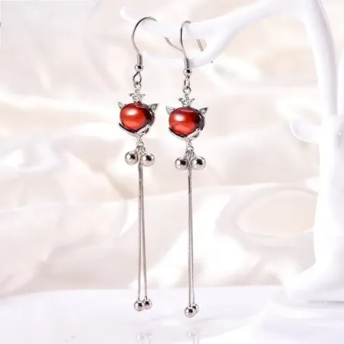 ETM797 Sterling Silver Garnet Fox Tassel Earrings Ethnic Long Drop Jewelry