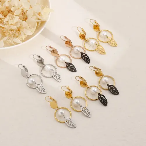 ETM439 Long Leaf Pearl Earrings in Titanium Steel Perfect Gift for Women Best Friends