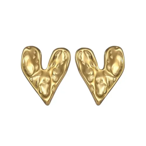 ETM653 18K Gold Titanium Irregular Heart Earrings with Textured Finish for Women