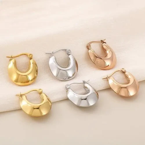 ETM310 Stainless Steel U-Shape Hollow Hoop Earrings Modern Ear Clasps for All