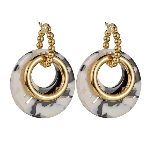 ETM575 14K Gold Acrylic Stainless Steel Bead Hoop Earrings for Women Colorful Chic Jewelry