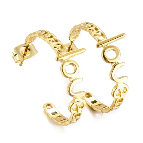 ETM335 Titanium Steel C-Shaped 'LOVE' Letter Hoop Earrings for Women Chic Accessory