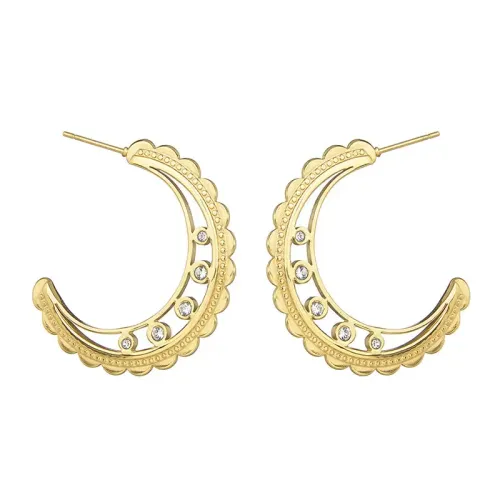 ETM570 14K Gold Hollow Moon Stud Earrings for Women Delicate Pave Jewelry
