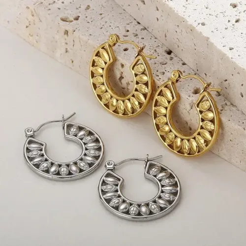 ETM257 Stainless Steel Hollow Leaf Design Gold Hoop Earrings for Women Stylish Accessory