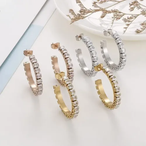 ETM351 White Zirconia Hoop Earrings for Women Stainless Steel Fashion Jewelry