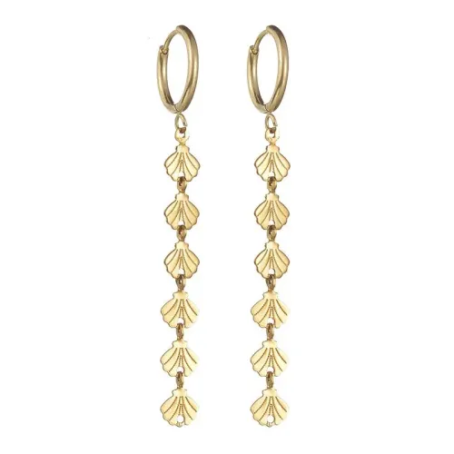 ETM709 14K Shell Wheat Circle Tassel Earrings for Women Stainless Steel Jewelry