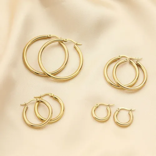 ETM490 Stainless Steel Hoop Earrings Simple Circle Titanium Studs for Women
