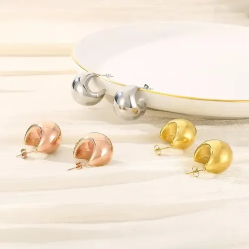 ETM354 18K Gold Plated Semi-Circle Hollow Stainless Steel Stud Earrings for Women