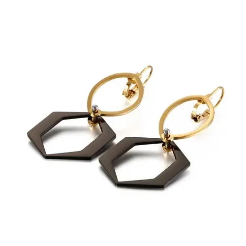 ETM401 Hexagonal Long Tassel Earrings Fairylike Geometric Titanium Steel Jewelry