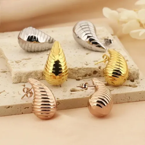 ETM353 Chubby Teardrop Hollow Twist Stainless Steel Earrings Unique Dangle Design