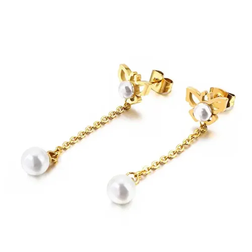 ETM350 Elegant Pearl Tassel Drop Earrings Chic Long Dangle Studs for Women