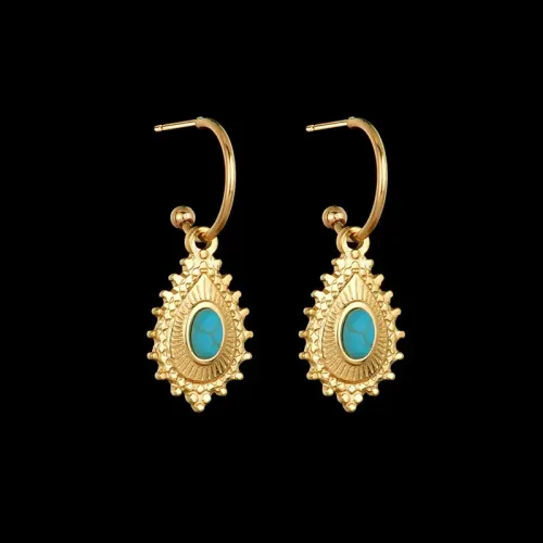 ETM584 14K Gold Teardrop Turquoise Pendant Earrings Titanium Steel Fashion Jewelry