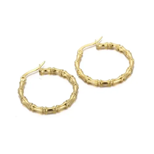 ETM295 Bamboo Segment Polished 18K Real Gold Plated Stainless Steel Hoop Earrings for Women