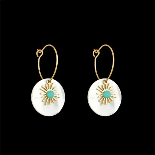 ETM627 14K Gold Shell Inlaid Stone Sunflower Earrings for Women Titanium Fine Jewelry