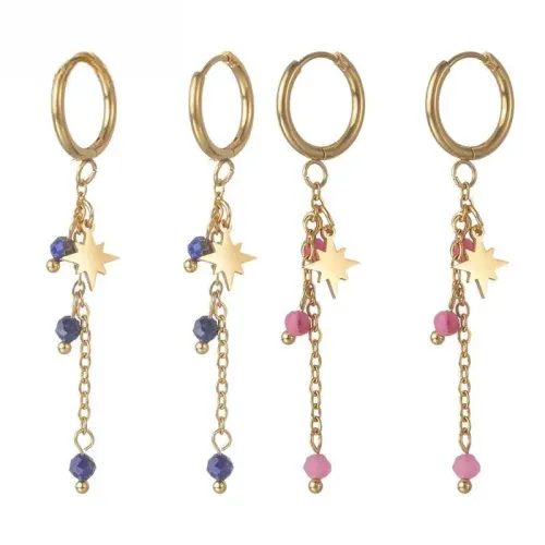 ETM695 14K Gold Plated Stainless Steel Starburst Tassel Earrings for Women Chic OL Jewelry