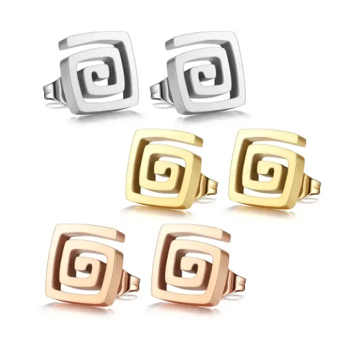 ETM754 Swastika Flower Mirror Finish Line Stud Earrings Sleek Modern Ear Jewelry