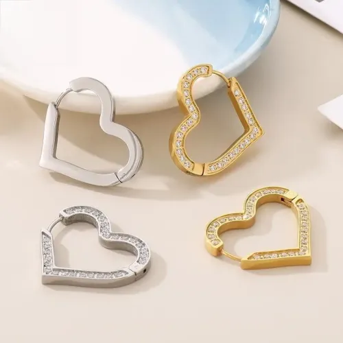ETM485 Micro-Inlay CNC Zircon Heart Hollow Titanium Steel Earrings for Women