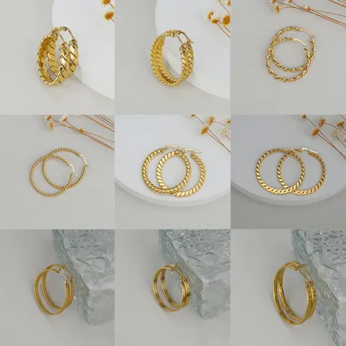 ETM769 14K Gold Titanium Twist Hoop Earrings for Women Chic Ladies' Jewelry Accessory