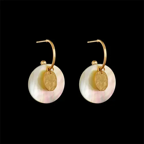 ETM582 14K Gold Shell Disc Earrings for Women Double Layered Titanium Steel Jewelry