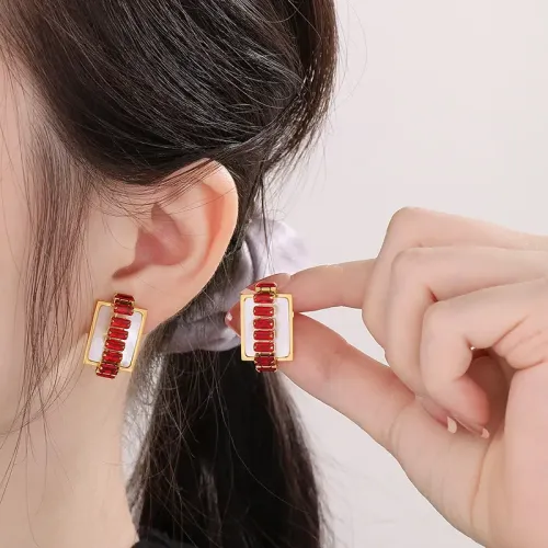 ETM457 Elegant Gold-Tone Titanium Steel Rectangular Cubic Zirconia Earrings for Women