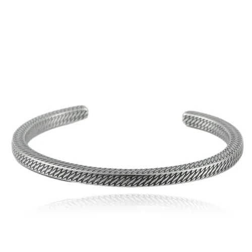 BTGM30 Open Diamond Pattern Cuff Stainless Steel Hemp Rope Design Bracelet