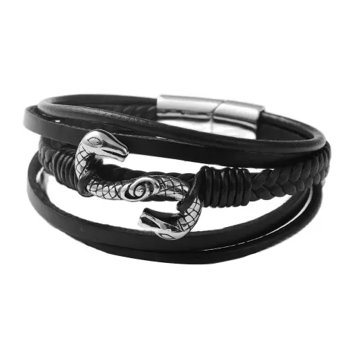 BTGM52 Men's S-Shaped Snake Punk Leather Bracelet Stainless Steel Animal