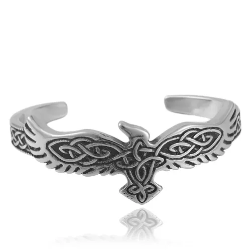 BTGM36 Eagle Open Cuff Bracelet Braided Stainless Steel Animal Design Bangle
