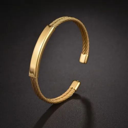 BTGM330 Punk Stainless Steel Curved Tube Wire Open Bracelet for Men Stylish Accessory