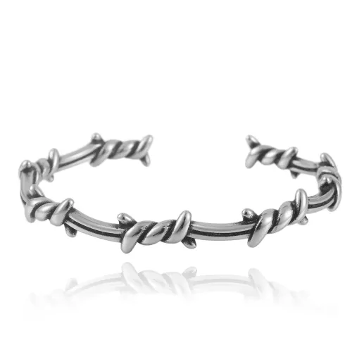 BTGM40 Thorn Wrap Open Cuff Bracelet Stainless Steel Twisted Bangle