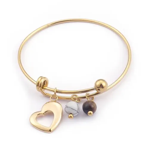 BTGM132 Heart-Shaped Gold-Plated Stainless Steel Bracelet for Women Elegant Bangle