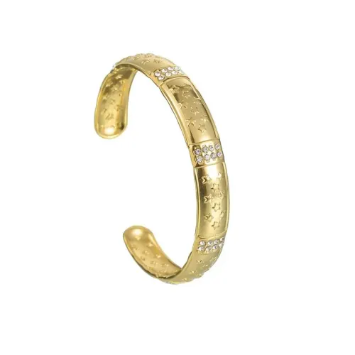 BTGM320 Zircon Embossed Pentagram star Open Cuff Bracelet Gold