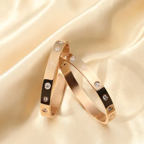 BTGM271 Shaped Stainless Steel Bracelet Rose Gold Zircon Inlay