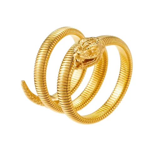 BTGM100 Gold Snake Wrap Bracelet Stainless Steel Open Cuff Hip Hop Accessory for Men