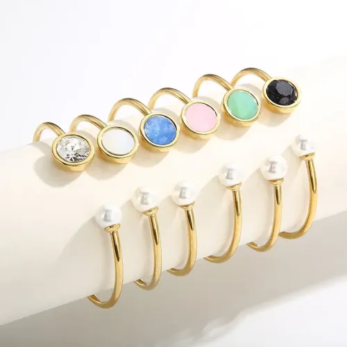 BTGM189 Multicolor Sky Glass Crystal Pearl Open Cuff Women's Stainless Steel Bracelet