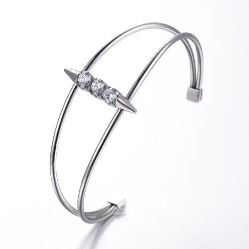 BTGM288 Ladies' Open Cuff Zircon Inlay Stainless Steel Bracelet Elegant Accessory