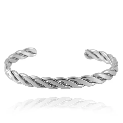 BTGM27 Twisted Braid Open Cuff Bracelet Stainless Steel Woven Bangle Design